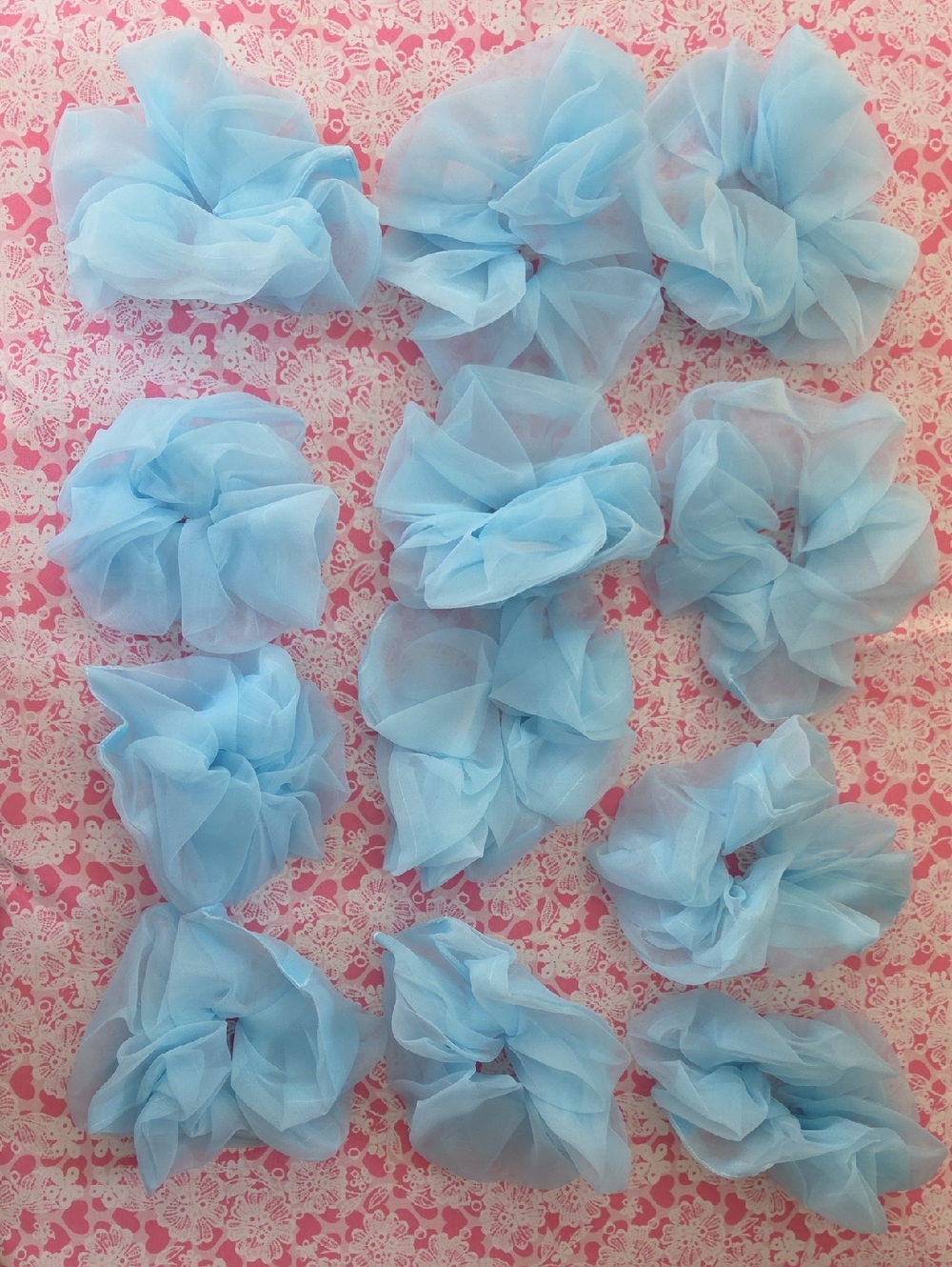 Sheer Light Blue Hair Scrunchies - Set of 12
